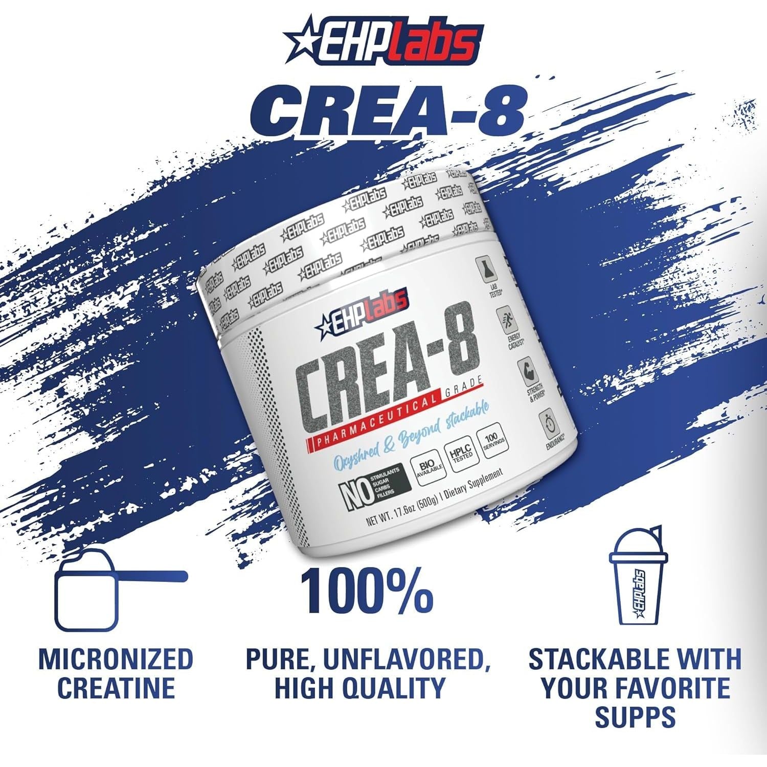 EHPLABS - CREA-8 Creatine Monohydrate Powder - 100 Servings (500G)