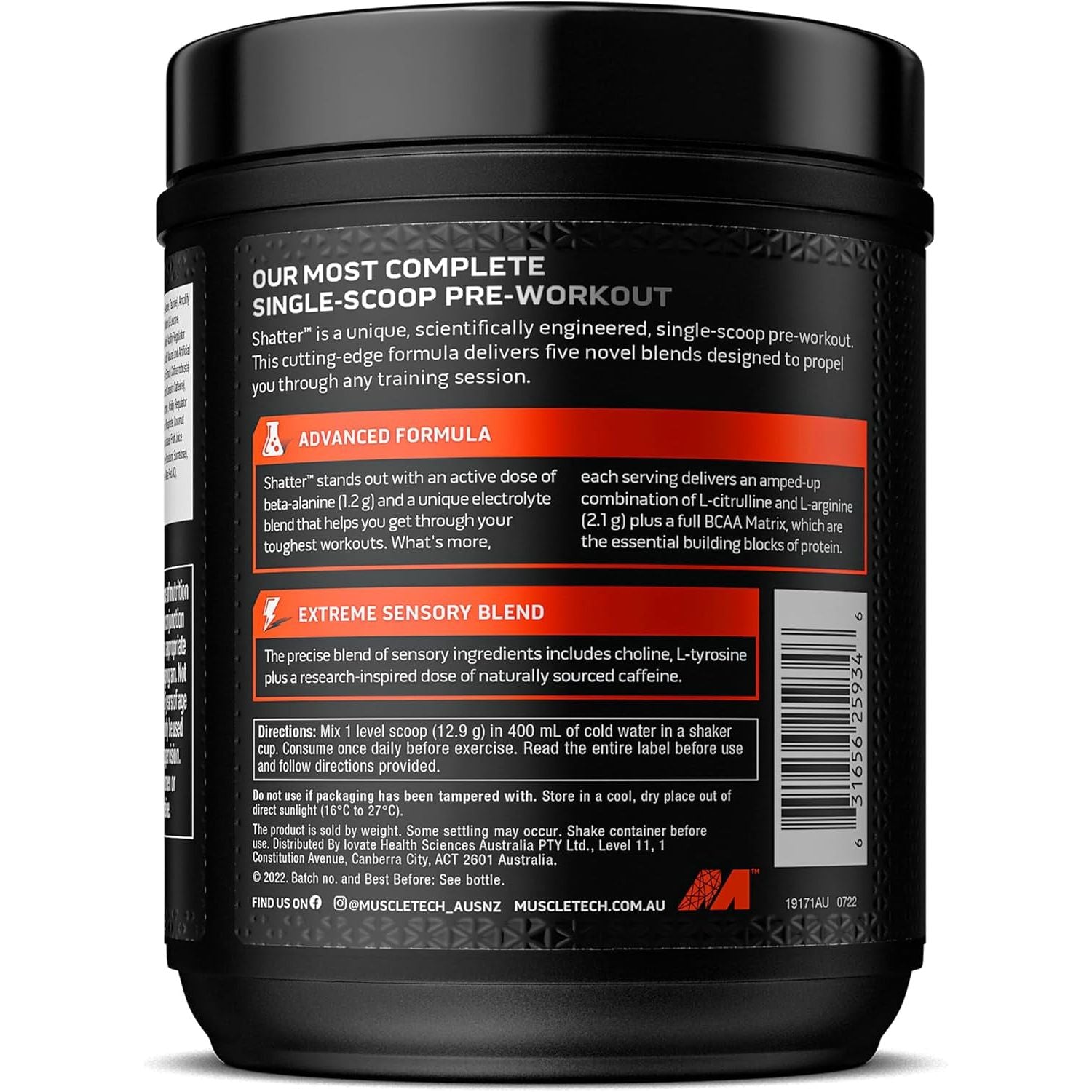 MUSCLE TECH - Shatter Pre-Workout - Tropical Paradise Flavour - 387G