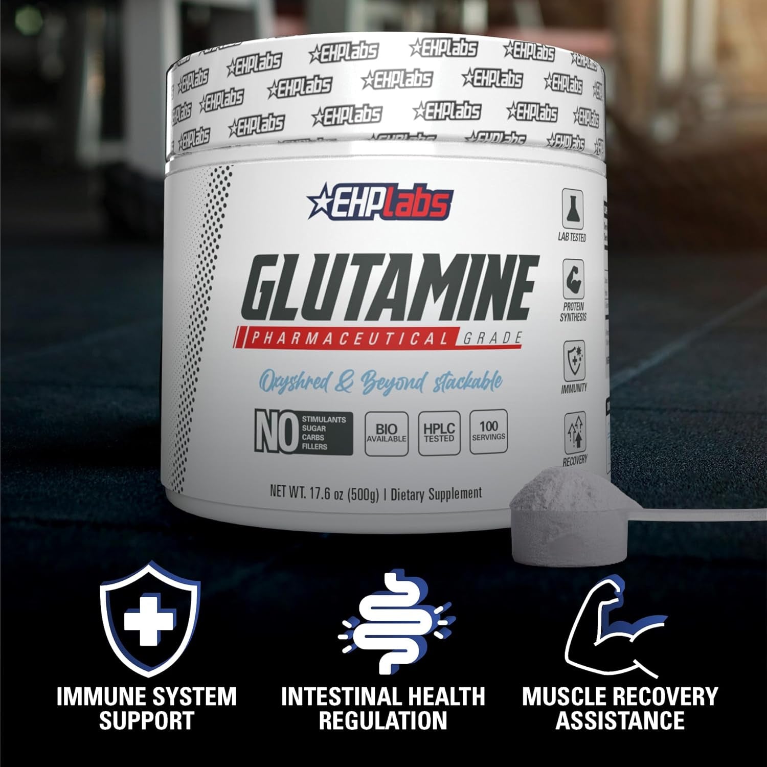 EHPLABS - L Glutamine Powder Amino Acids - L-Glutamine Supplement for Gut Health (500G) - 100 Servings