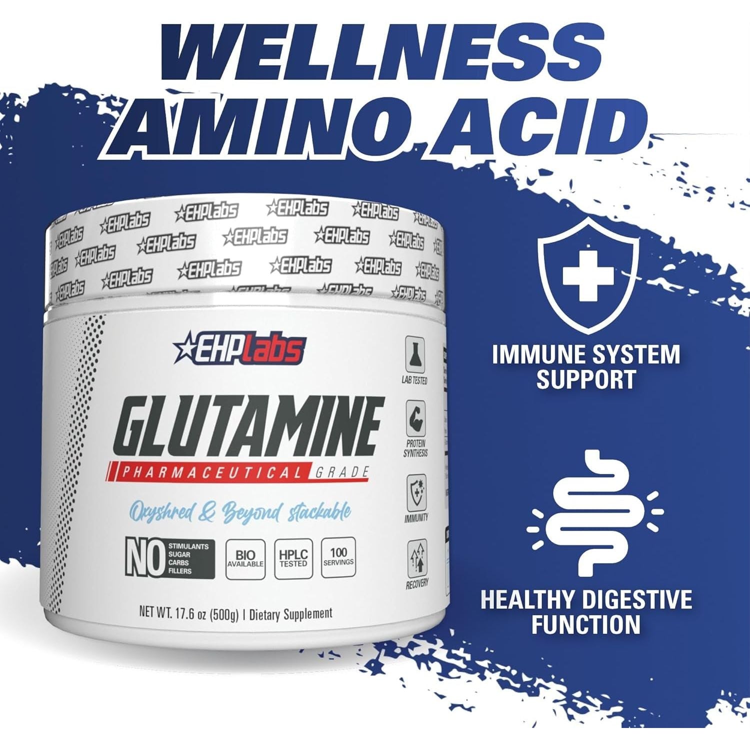 EHPLABS - L Glutamine Powder Amino Acids - L-Glutamine Supplement for Gut Health (500G) - 100 Servings