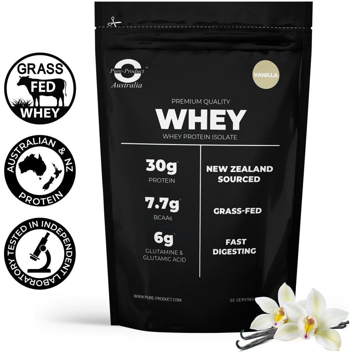 PURE PRODUCT AUSTRALIA - 100% Whey Protein Isolate - VANILLA - 1Kg
