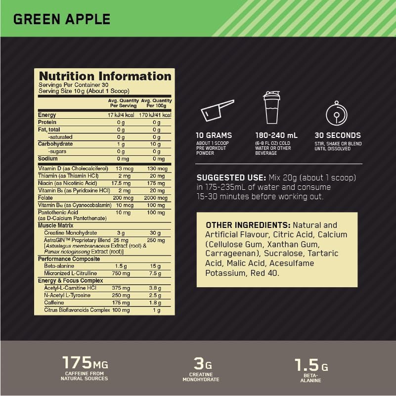 OPTIMUM NUTRITION Gold Standard Pre Workout - Green Apple - 300G