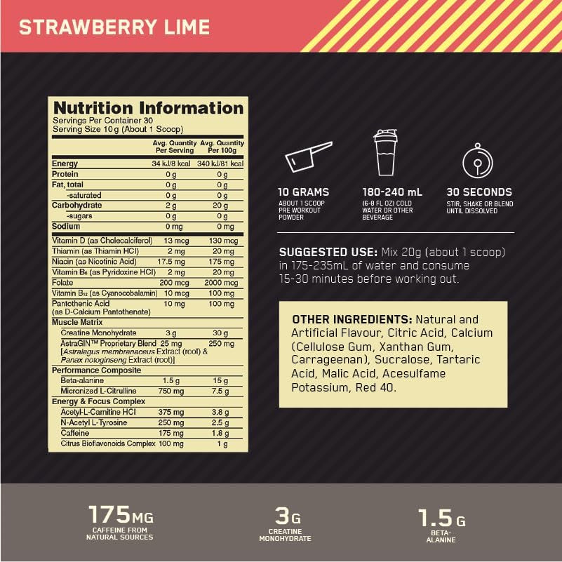 OPTIMUM NUTRITION Gold Standard Pre Workout - Strawberry Lime - 300G