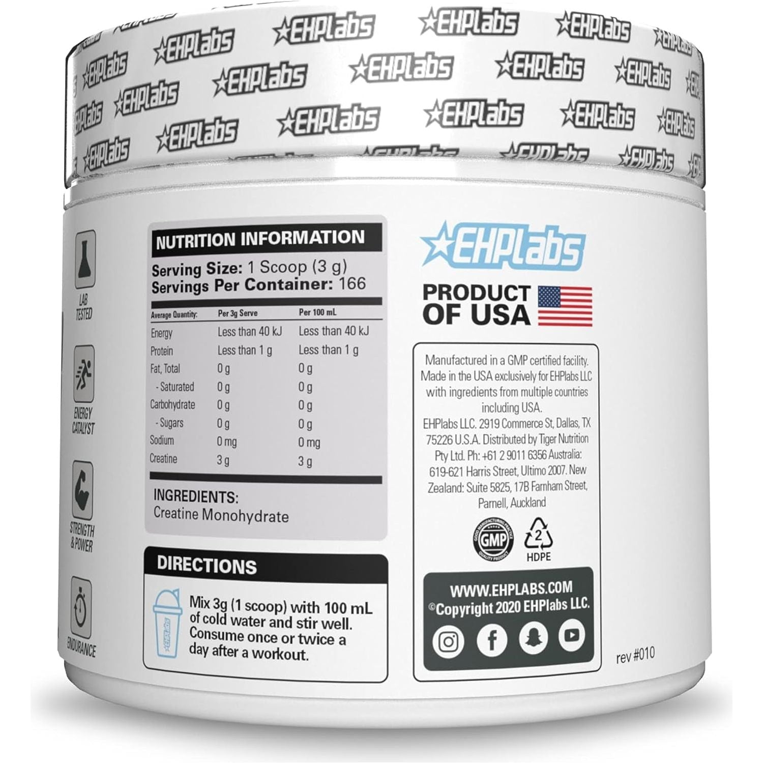 EHPLABS - CREA-8 Creatine Monohydrate Powder - 100 Servings (500G)