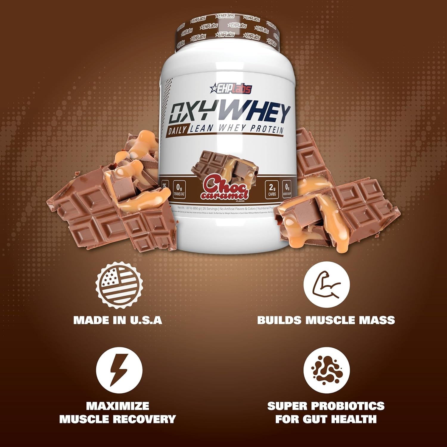 EHPLABS - Oxywhey Lean Whey Protein Powder - 100% Non-Gmo Whey Protein Blend - Chocolate Caramel - 27 Servs