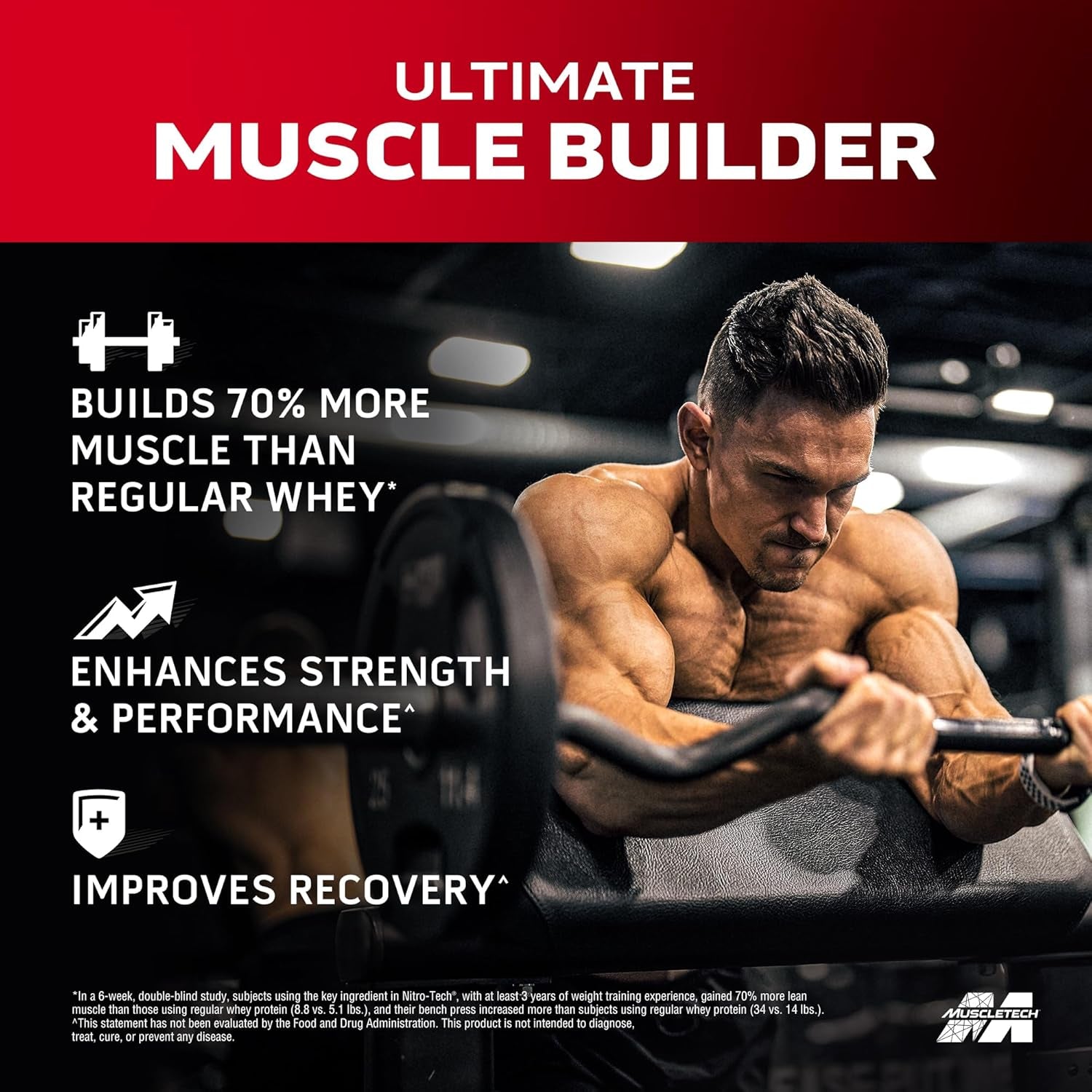 MUSCLE TECH - Whey Protein Powder - Nitro-Tech Whey Protein Isolate + Peptides - 1.81 KG