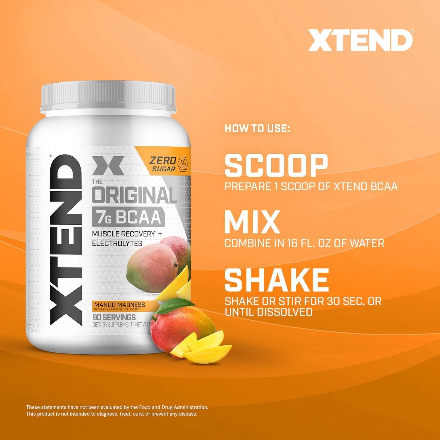 XTEND - BCAA Powder - Branched Chain Amino Acids - Mango - 90 Servs