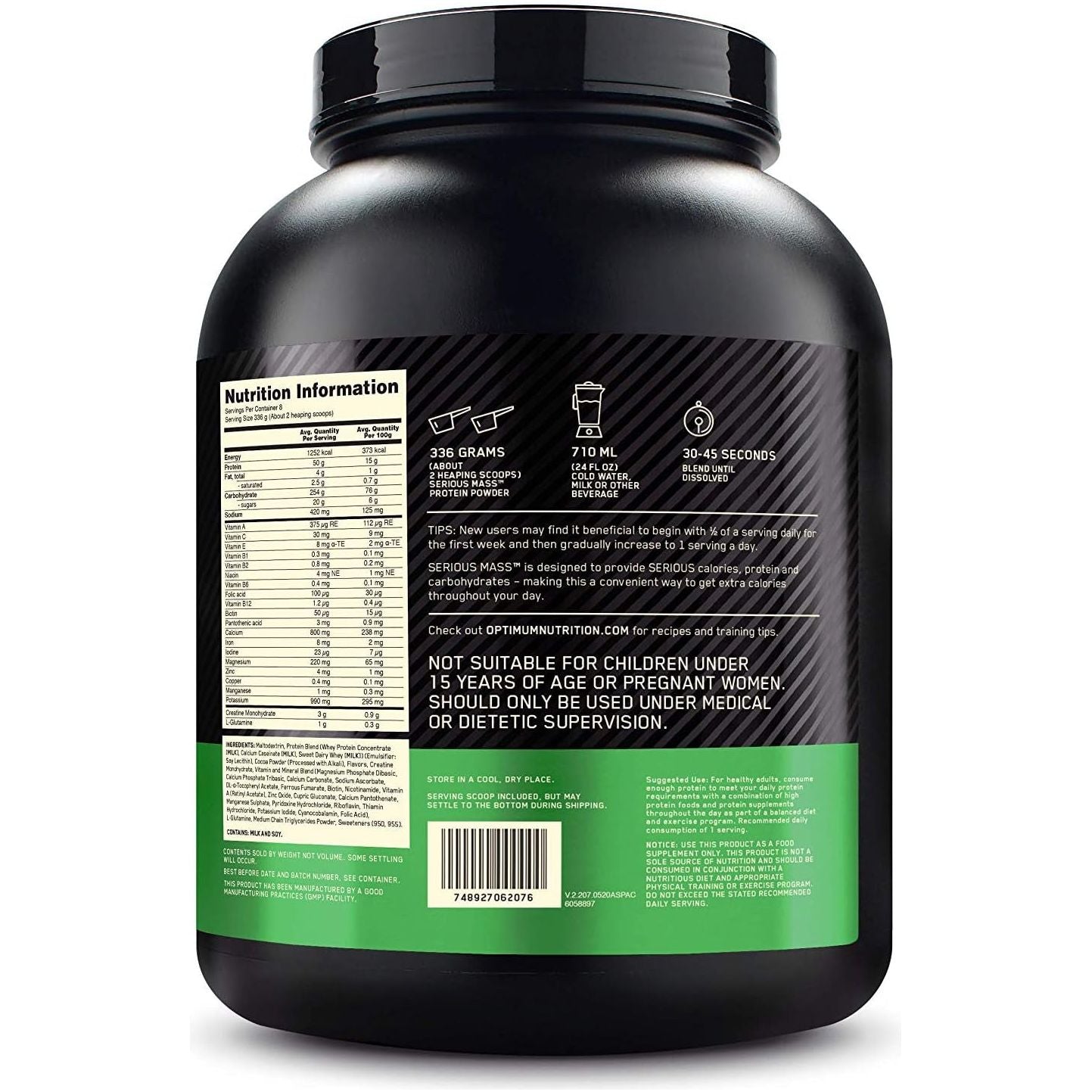 OPTIMUM NUTRITION - Serious Mass Protein Powder Gainer - Chocolate - 2.72Kg