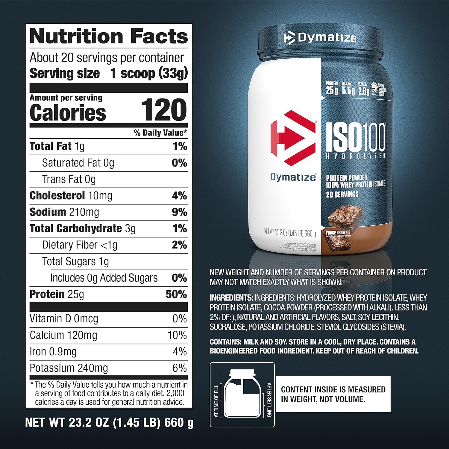 DYMATIZE - ISO 100 Hydrolyzed Whey Protein Isolate - Fudge Brownie - 20 servs - 640g