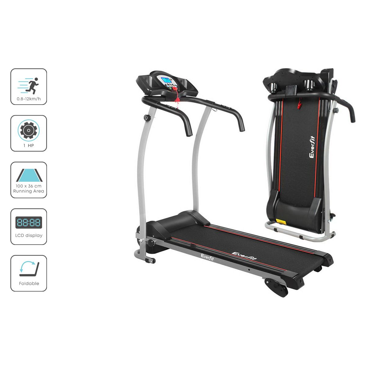 Everfit Treadmill Electric Home Gym Fitness Excercise Machine Foldable 360mm