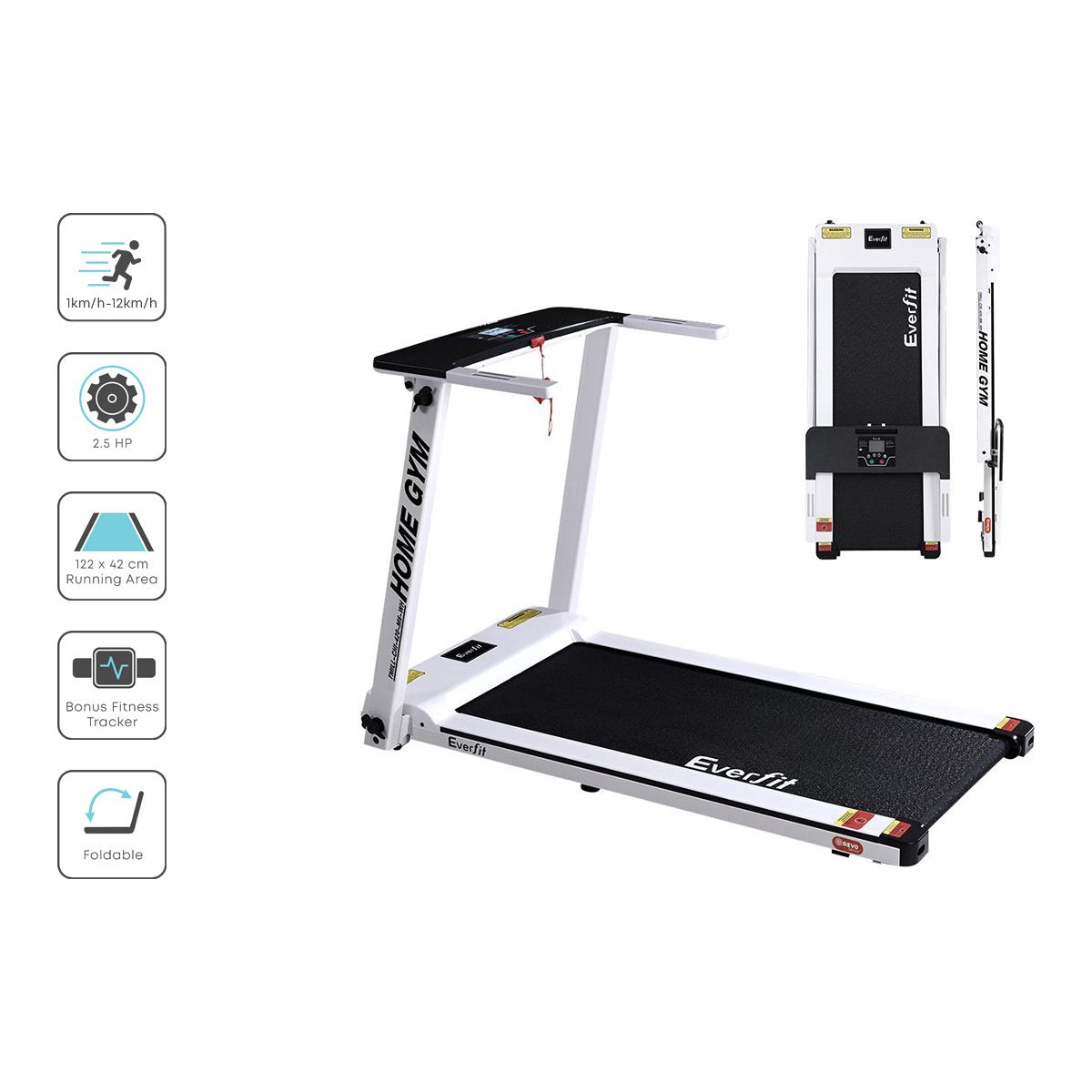 Everfit Treadmill Electric Home Gym Fitness Excercise Fully Foldable 420mm White