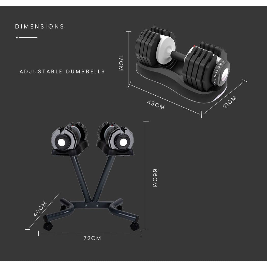 ATIVAFIT 2x 25kg Adjustable Dumbbell Set Weights Dumbbells Home Fitness Stand