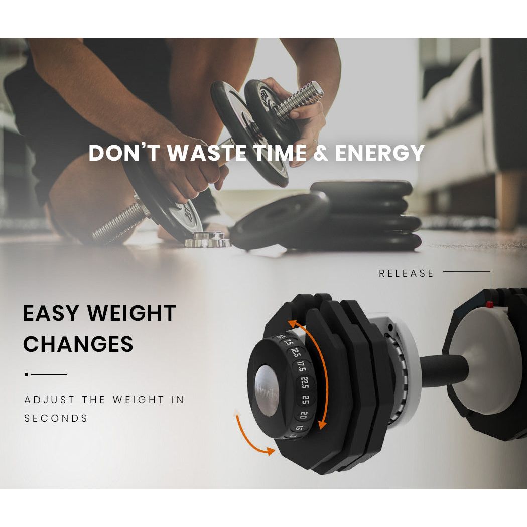 ATIVAFIT 2x 25kg Adjustable Dumbbell Set Weights Dumbbells Home Fitness Stand