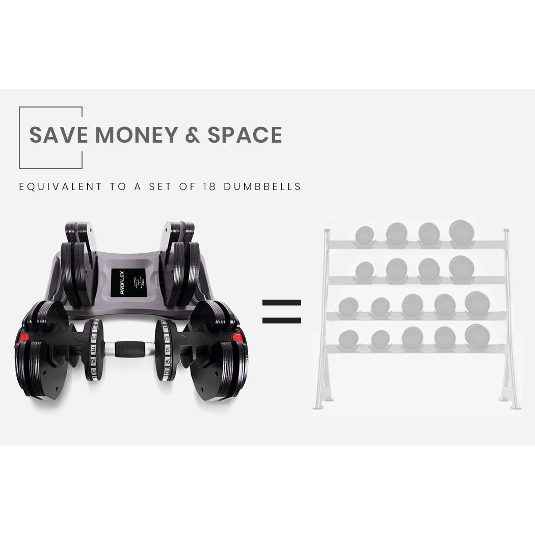 PROFLEX 2 x 25kg Adjustable Dumbbell Set Weights Dumbbells Home Gym Fitness Pair