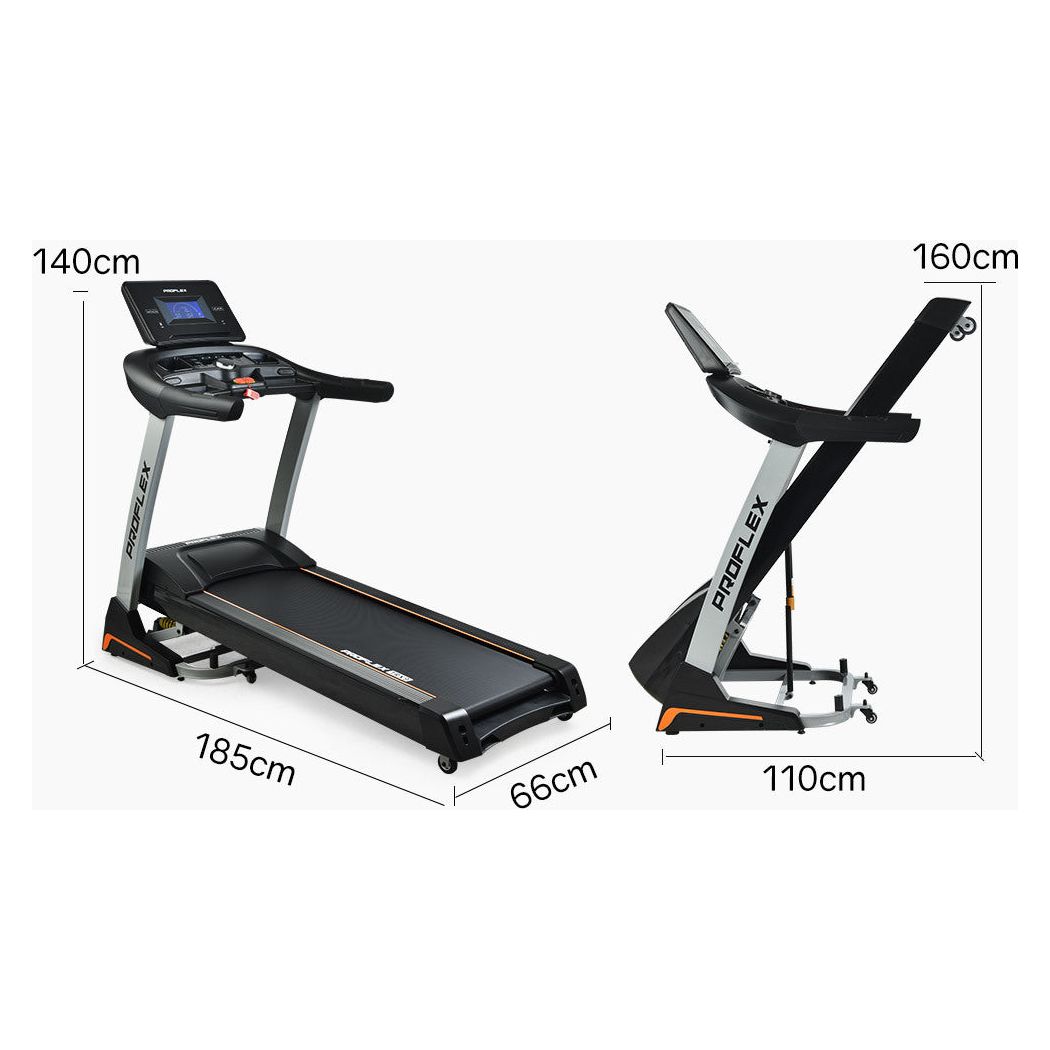 PROFLEX Electric Treadmill Auto Incline Foldable Exercise Run Machine Fitness Gym 4HP 480mm Belt