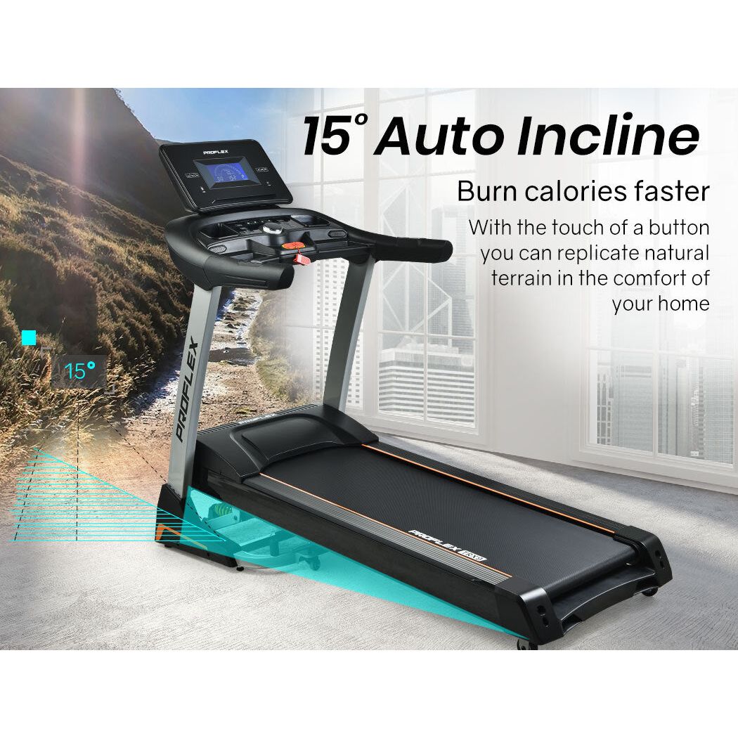 PROFLEX Electric Treadmill Auto Incline Foldable Exercise Run Machine Fitness Gym 4HP 480mm Belt