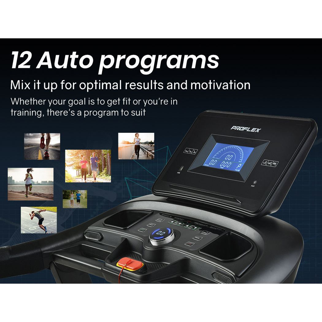 PROFLEX Electric Treadmill Auto Incline Foldable Exercise Run Machine Fitness Gym 4HP 480mm Belt