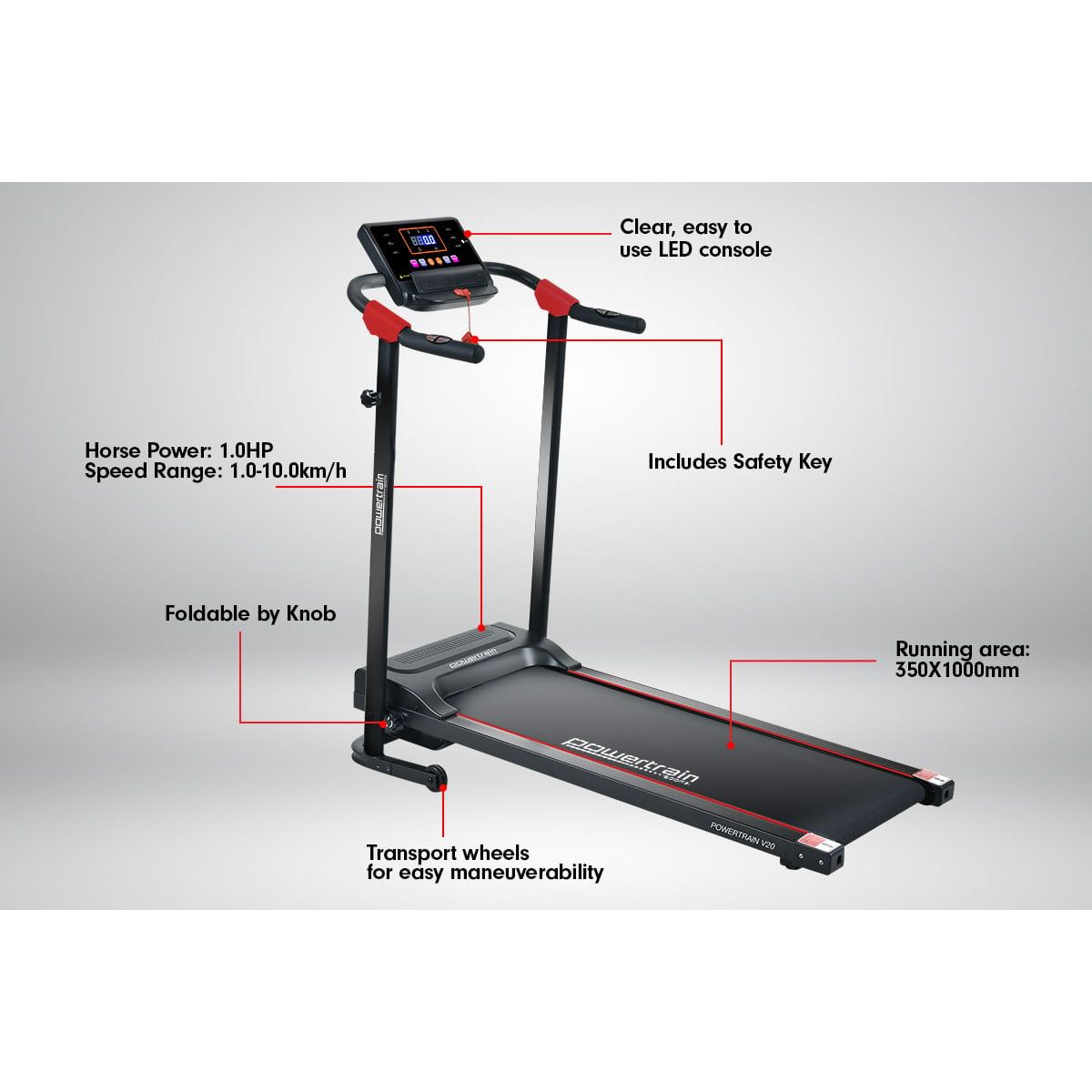Powertrain V20 Foldable Treadmill Home Gym Cardio Walking Machine