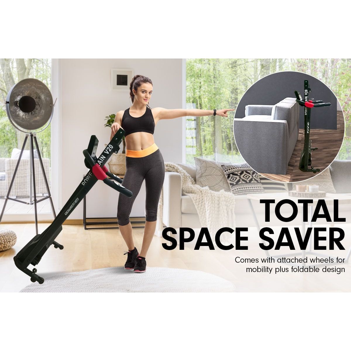 Powertrain V20 Foldable Treadmill Home Gym Cardio Walking Machine