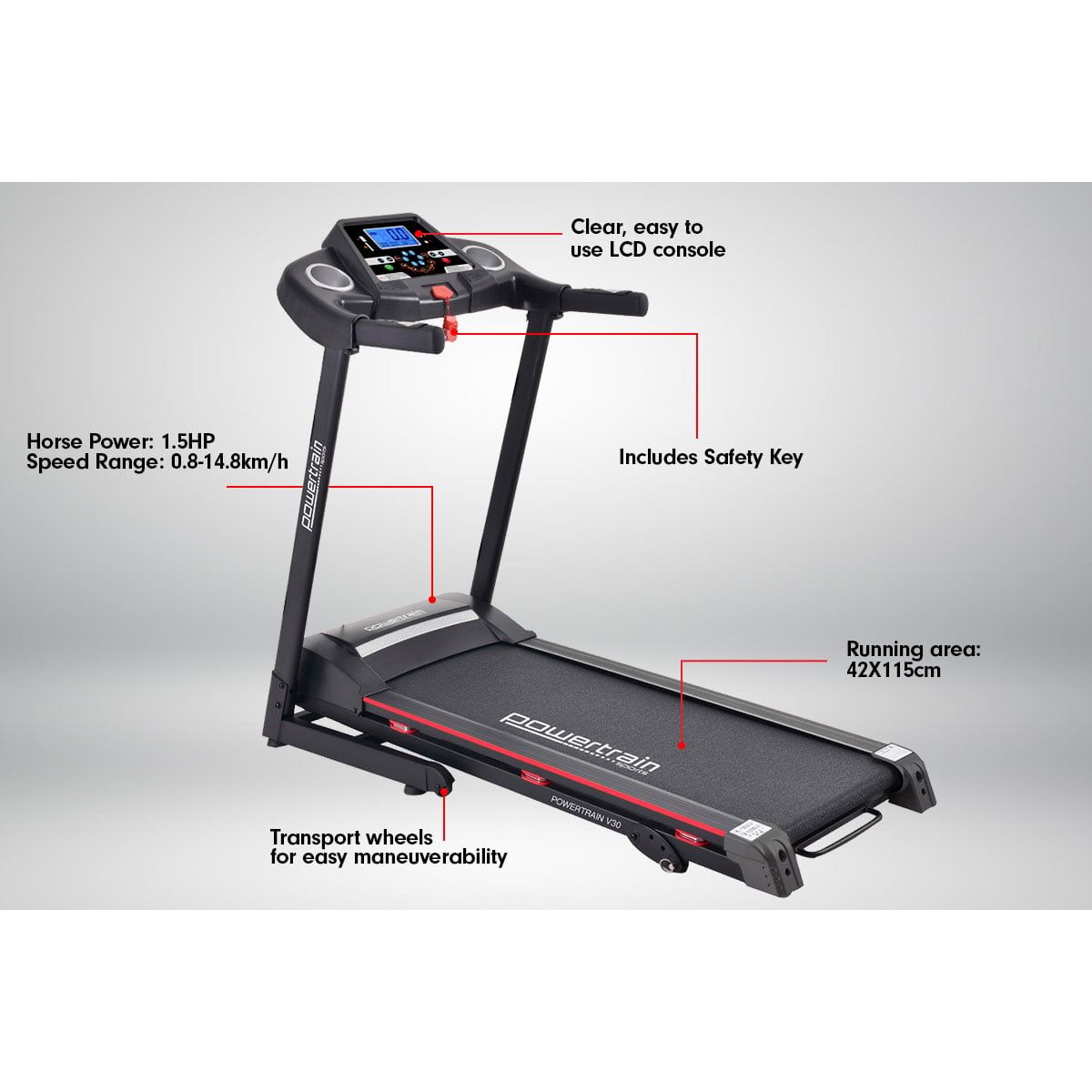 Powertrain V30 Foldable Treadmill Manual Incline Home Gym Cardio