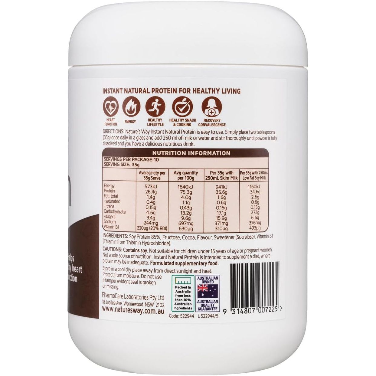 NATURES WAY - Plant Based Protein - Chocolate - 375Grams
