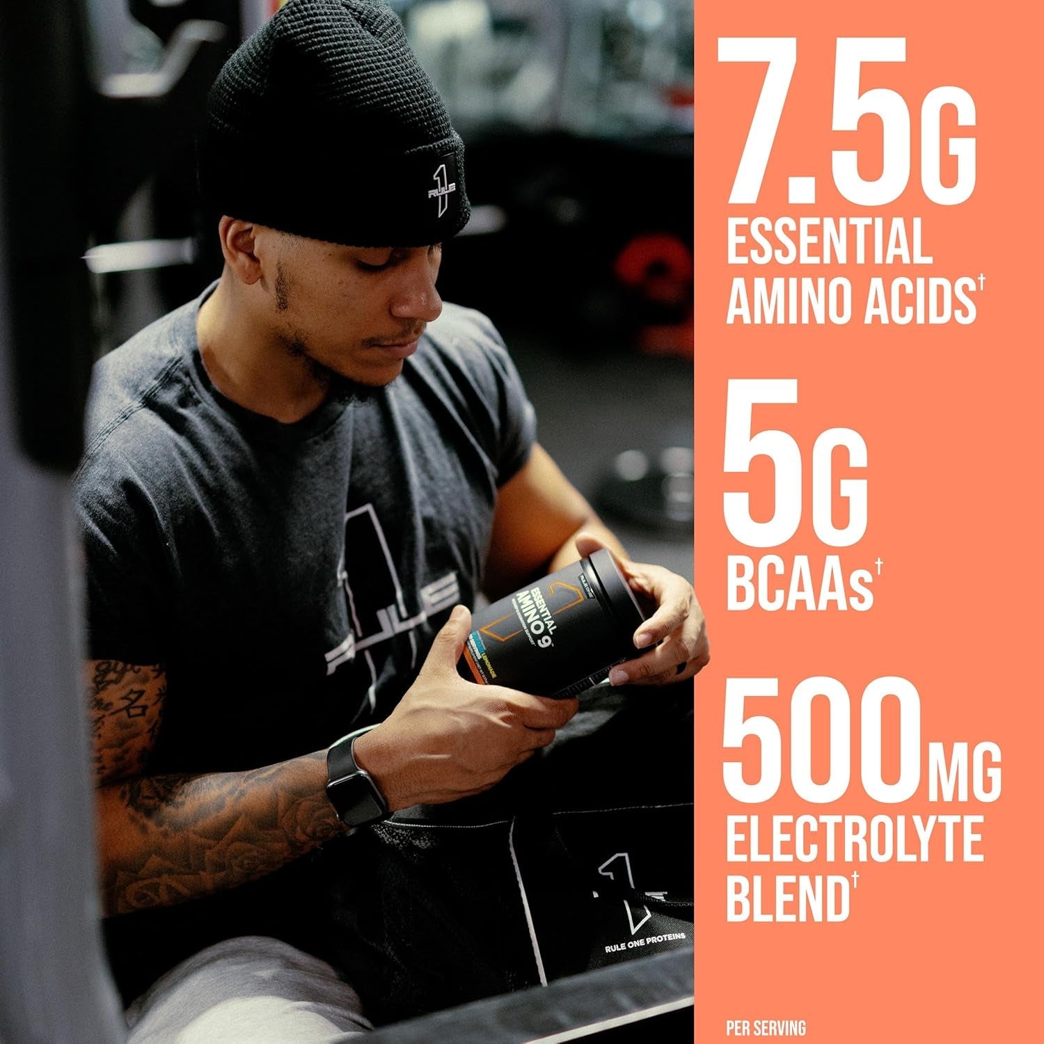 RULE 1 - R1 Essential Amino 9 Recovery & Hydration Support Supplement - Peach Mango - 345 G
