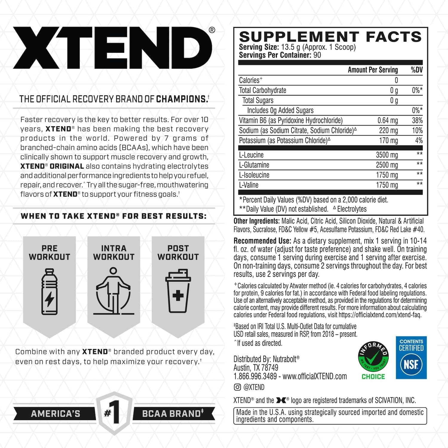 XTEND - BCAA Powder - Branched Chain Amino Acids - Mango - 90 Servs