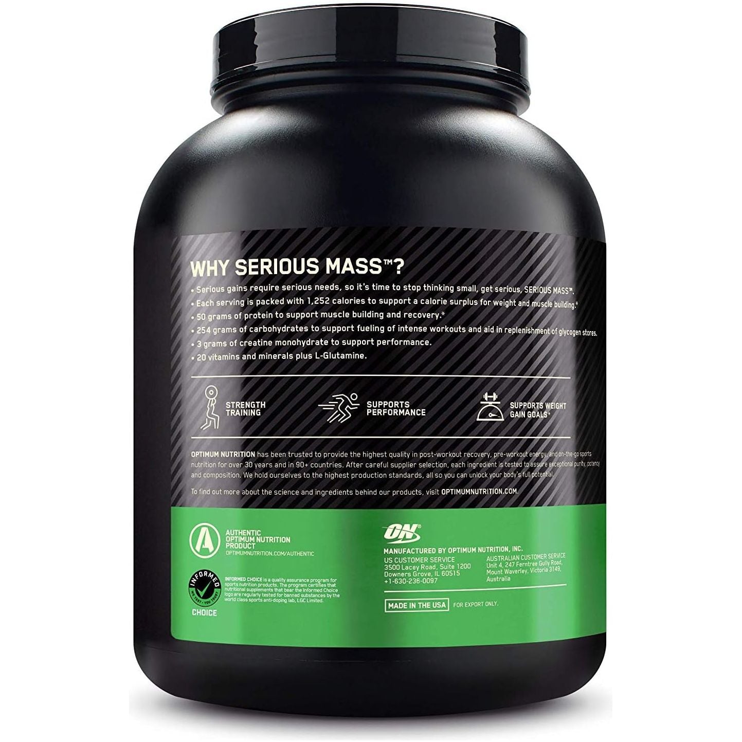 OPTIMUM NUTRITION - Serious Mass Protein Powder Gainer - Chocolate - 2.72Kg