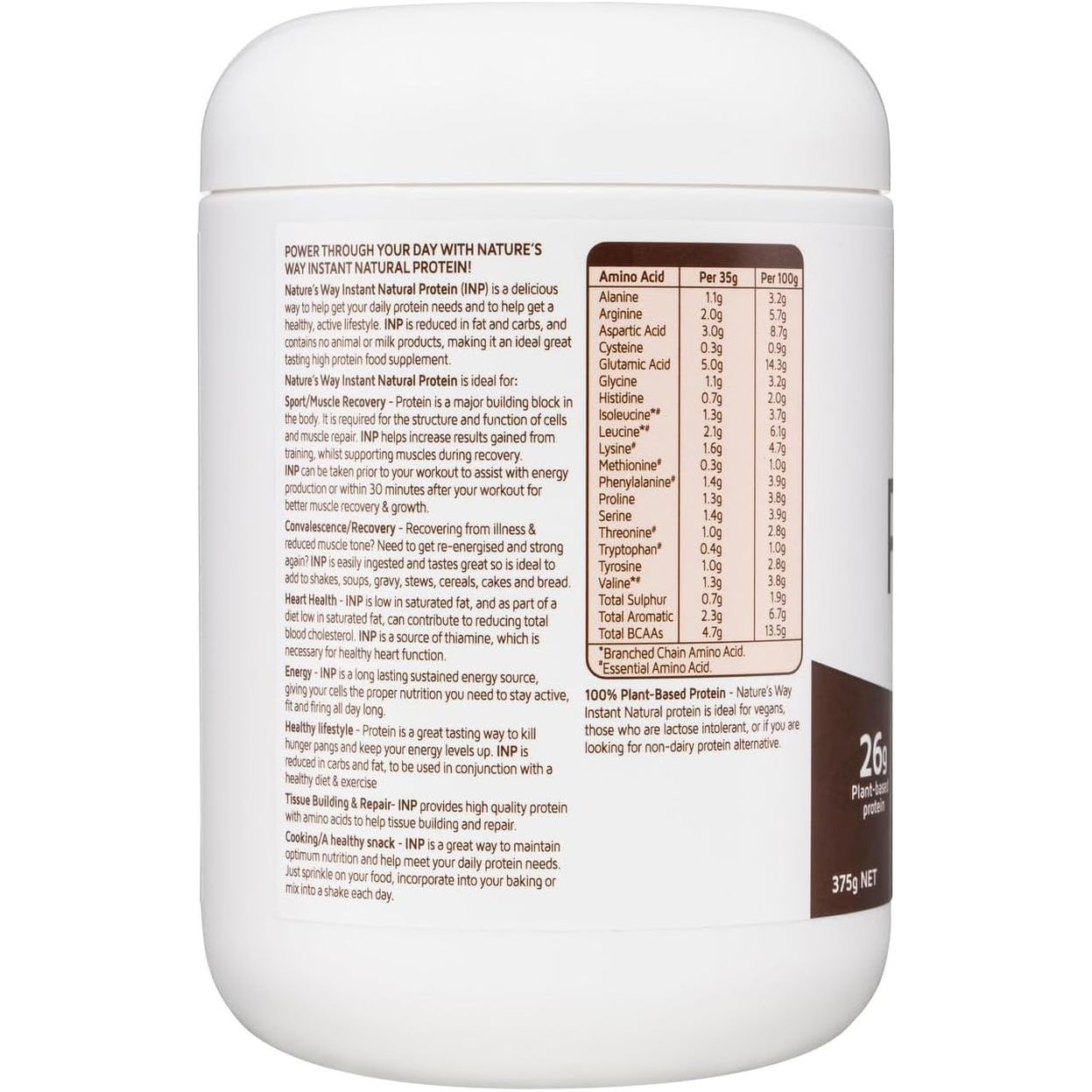 NATURES WAY - Plant Based Protein - Chocolate - 375Grams