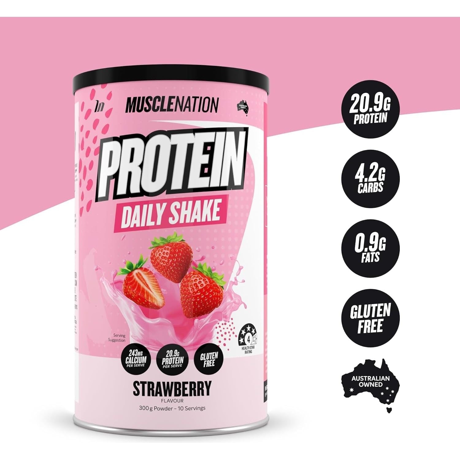 MUSCLENATION - Protein Shake - Strawberry - 300G - 10 Servs