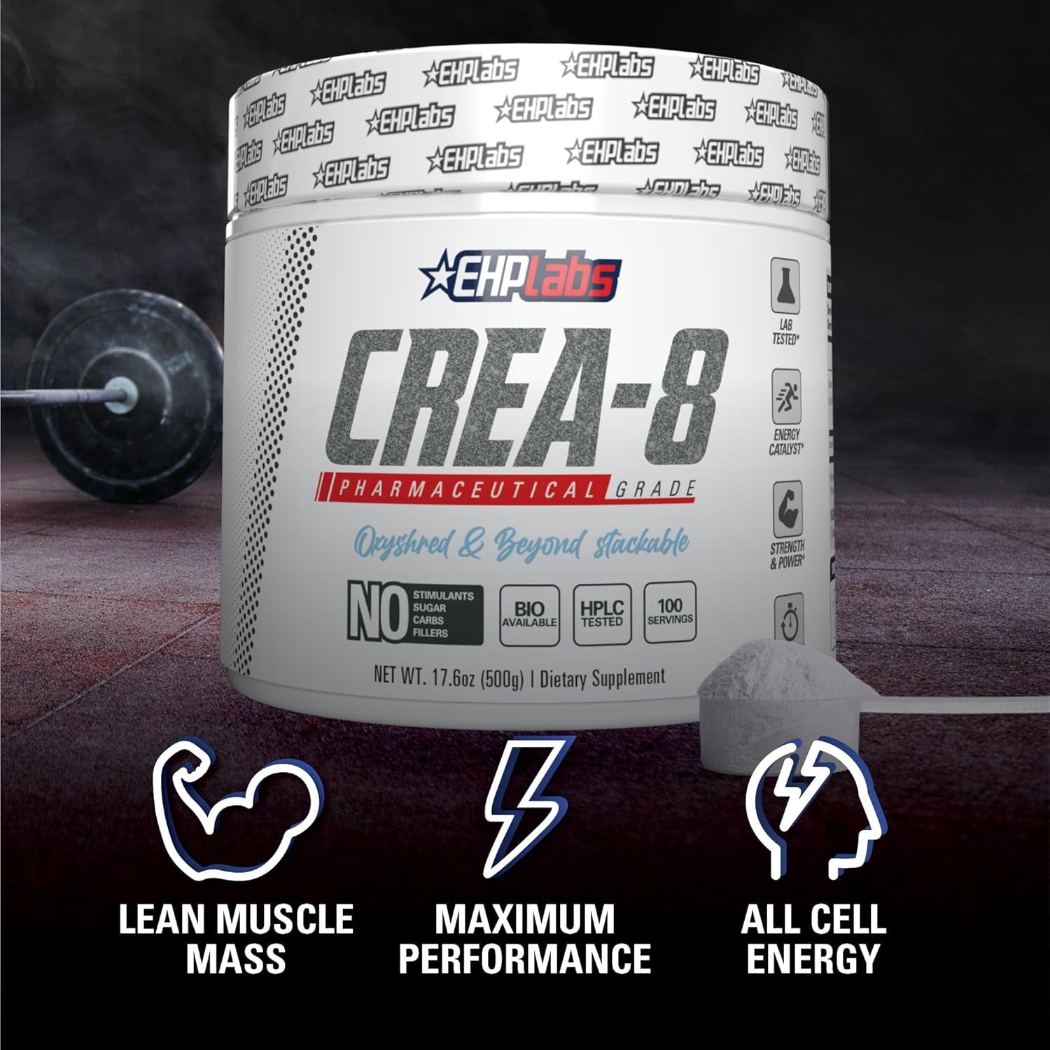 EHPLABS - CREA-8 Creatine Monohydrate Powder - 100 Servings (500G)