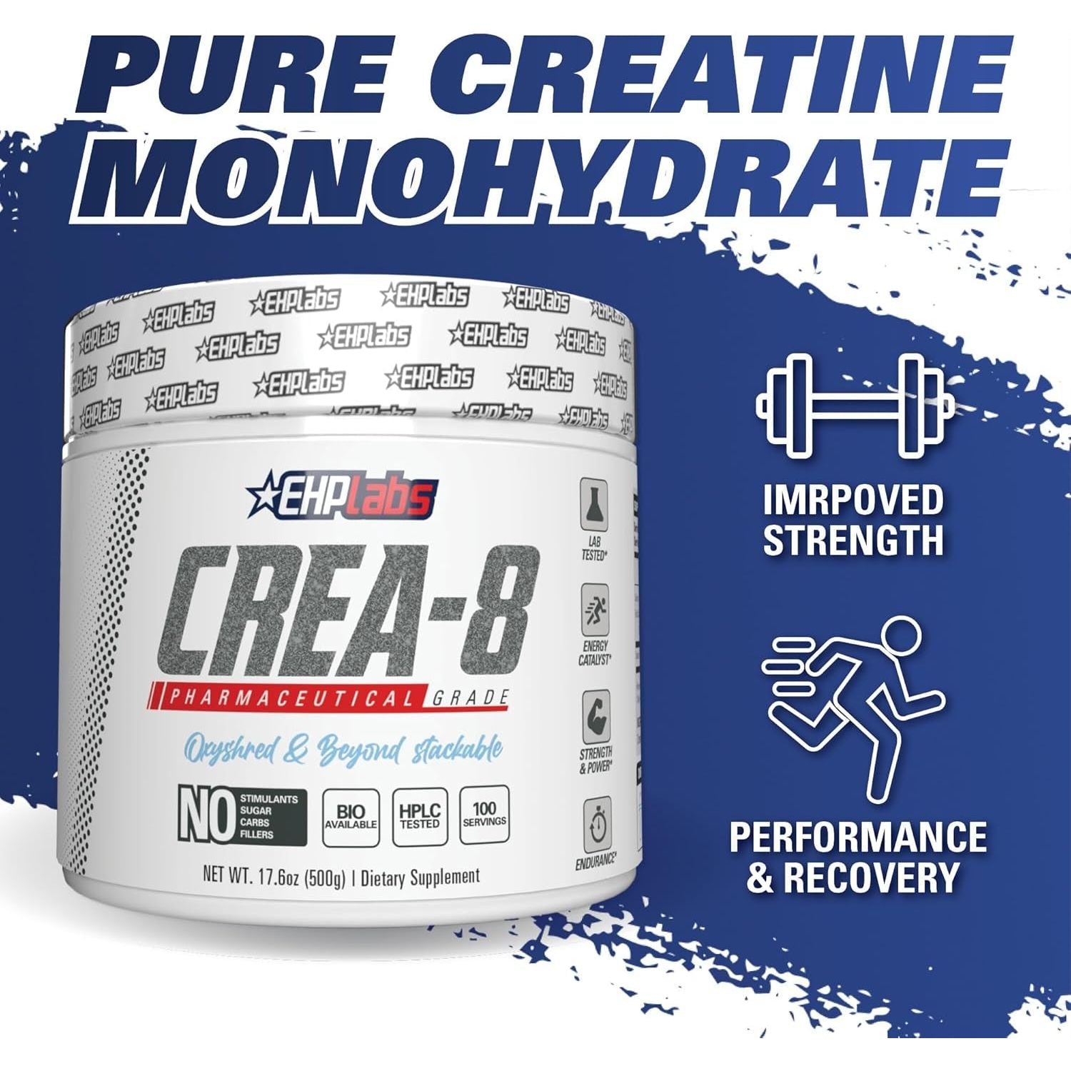 EHPLABS - CREA-8 Creatine Monohydrate Powder - 100 Servings (500G)