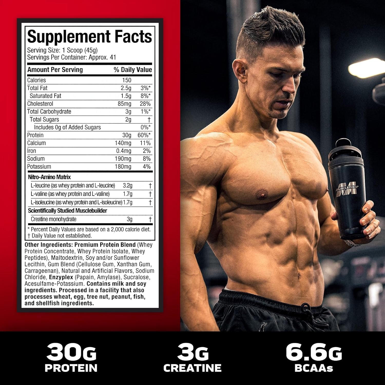 MUSCLE TECH - Whey Protein Powder - Nitro-Tech Whey Protein Isolate + Peptides - 1.81 KG