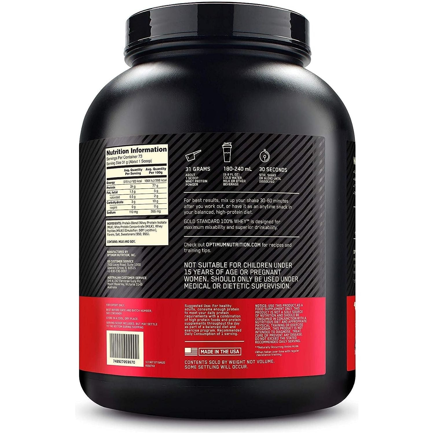 OPTIMUM NUTRITION Gold Standard - 100 Percent Whey Protein Powder - French Vanilla - 2.27Kg